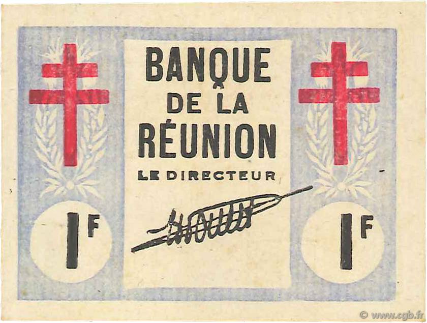 1 Franc Croix de Lorraine ISOLA RIUNIONE  1943 P.34 q.FDC