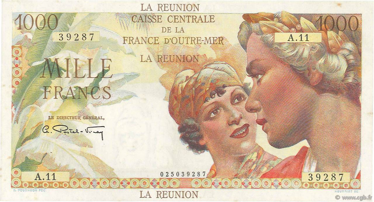 1000 Francs Union Française REUNION  1946 P.47a XF