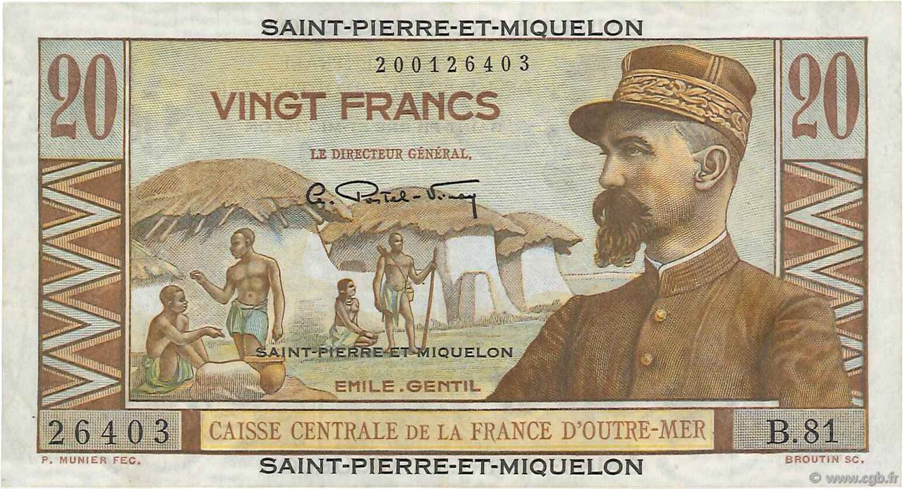 20 Francs Émile Gentil SAINT PIERRE E MIQUELON  1946 P.24 q.SPL