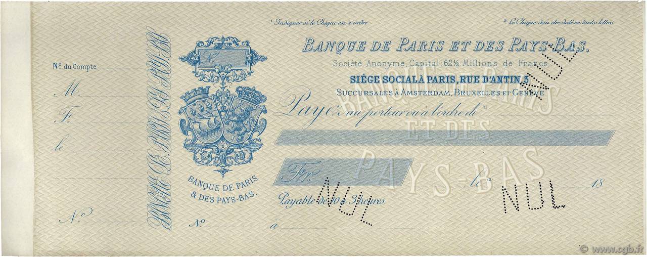 Francs Non émis FRANCE régionalisme et divers Paris 1872 DOC.Chèque TTB