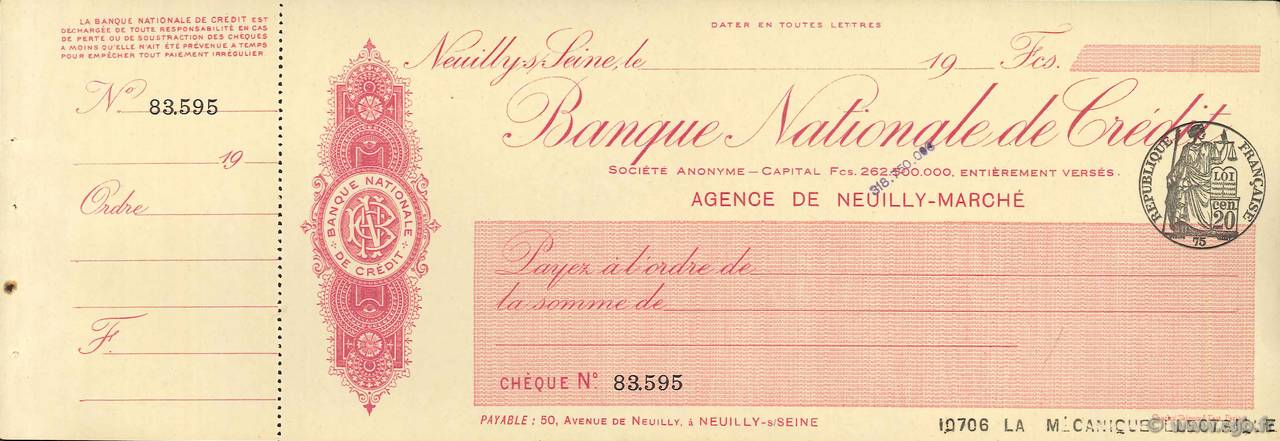 Francs FRANCE régionalisme et divers Neuilly-Sur-Seine 1924 DOC.Chèque SUP