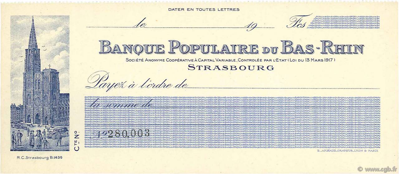 Francs FRANCE régionalisme et divers Strasbourg 1917 DOC.Chèque NEUF