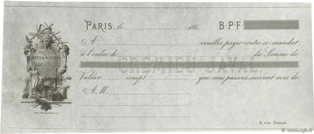Francs FRANCE régionalisme et divers Paris 1864 DOC.Mandat SPL