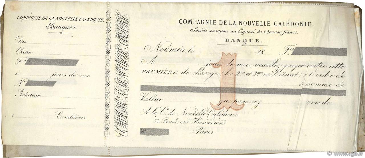 Francs Non émis FRANCE régionalisme et divers Nouméa 1872 DOC.Lettre TB