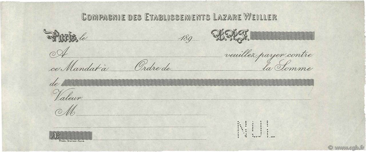 Francs Non émis FRANCE régionalisme et divers Paris 1890 DOC.Mandat SUP