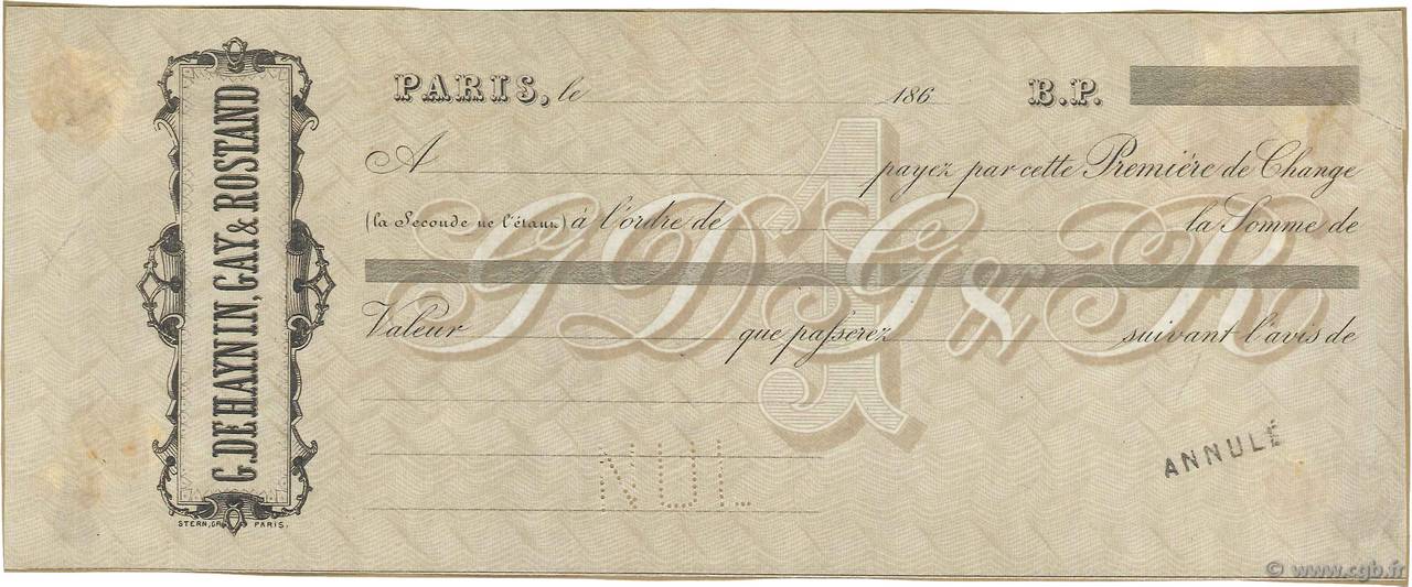 Francs Annulé FRANCE regionalismo y varios Paris 1860 DOC.Lettre EBC