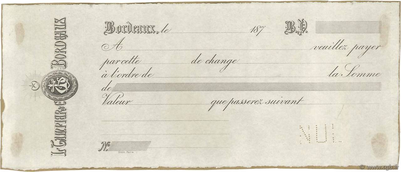 Francs Non émis FRANCE regionalism and various Bordeaux 1870 DOC.Lettre VF