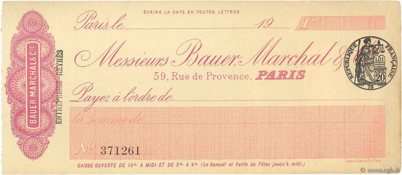 Francs FRANCE régionalisme et divers Paris 1933 DOC.Chèque SUP