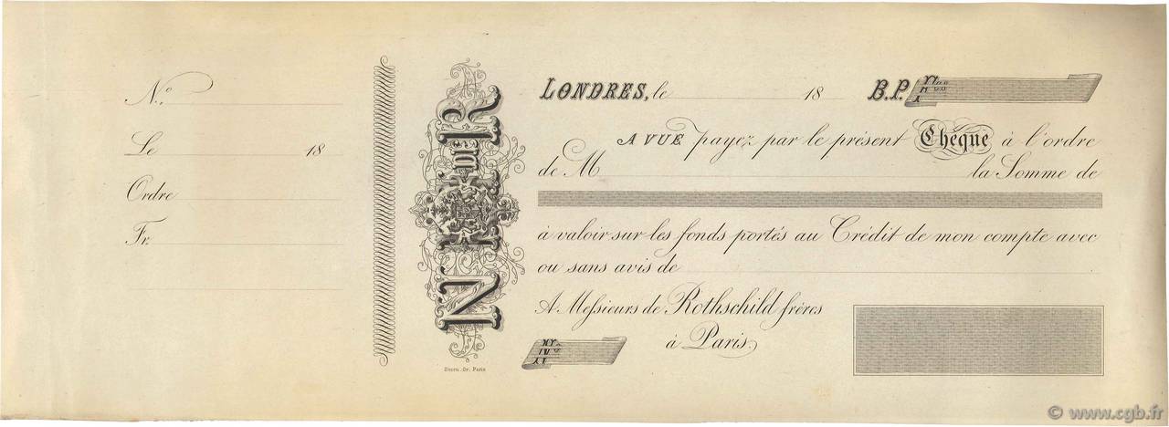 Francs FRANCE régionalisme et divers Londres 1865 DOC.Chèque SUP
