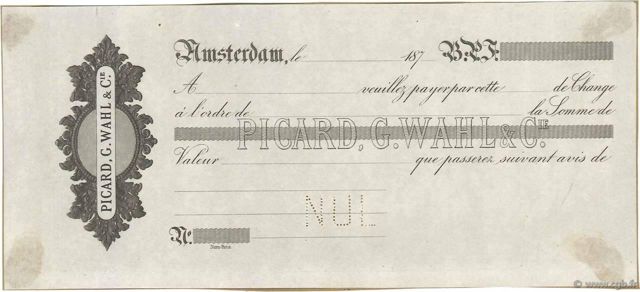 Francs Non émis FRANCE regionalism and miscellaneous Amsterdam 1870 DOC.Lettre XF