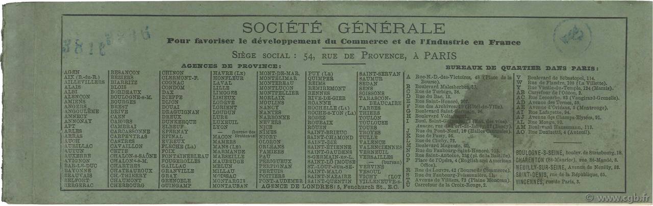 Francs FRANCE Regionalismus und verschiedenen Paris 1890 DOC.Chèque SS