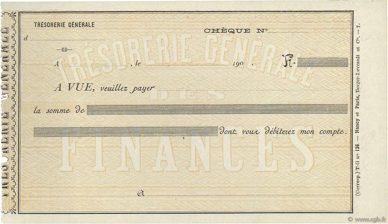 Francs FRANCE regionalism and various Paris 1900 DOC.Chèque XF