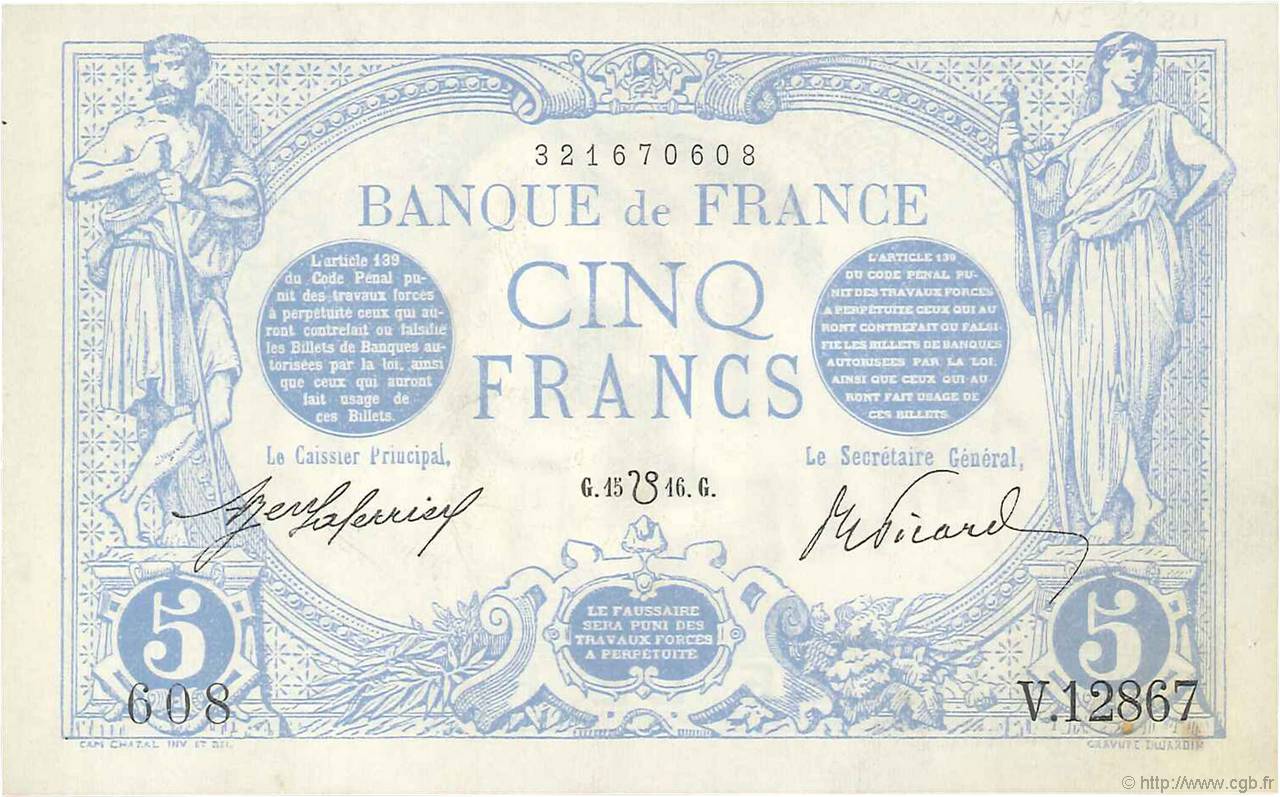 5 Francs BLEU lion inversé FRANCIA  1917 F.02bis.04 AU