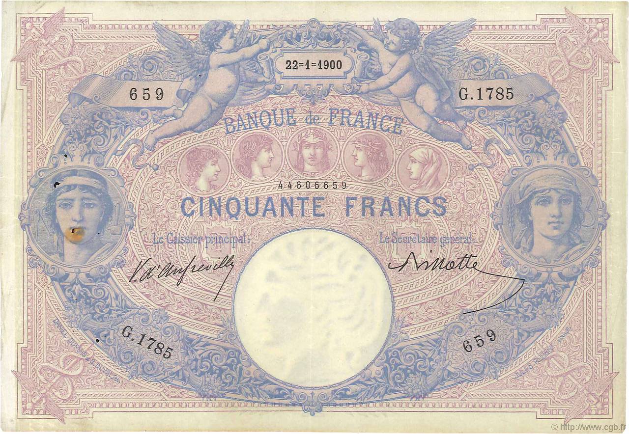 50 Francs BLEU ET ROSE FRANKREICH  1900 F.14.12 S to SS