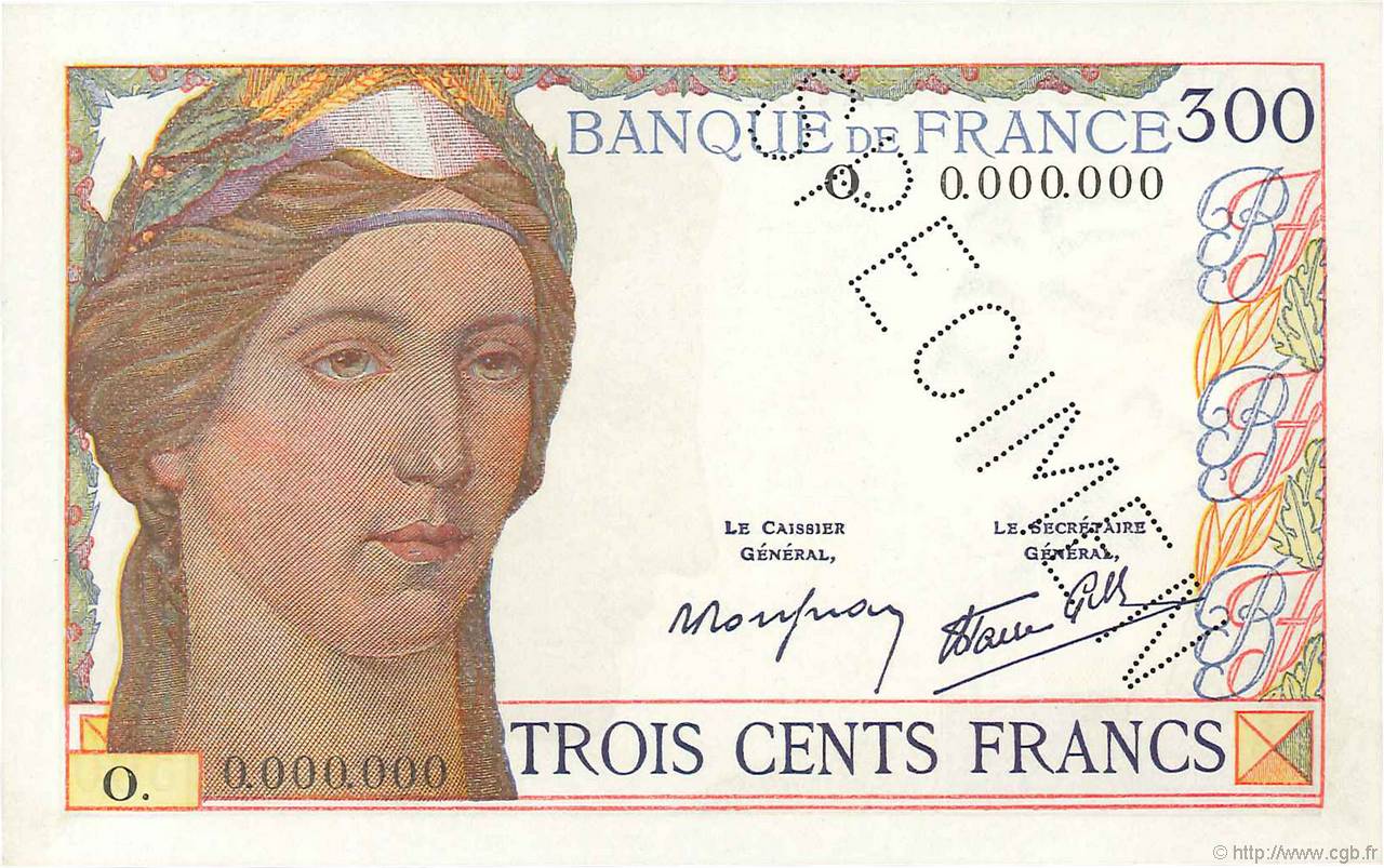 300 Francs Spécimen FRANCIA  1938 F.29.01Sp AU