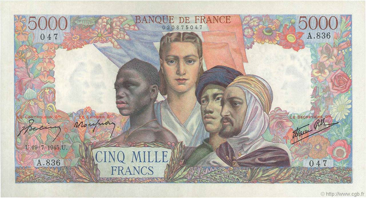 5000 Francs EMPIRE FRANÇAIS FRANKREICH  1945 F.47.35 VZ+