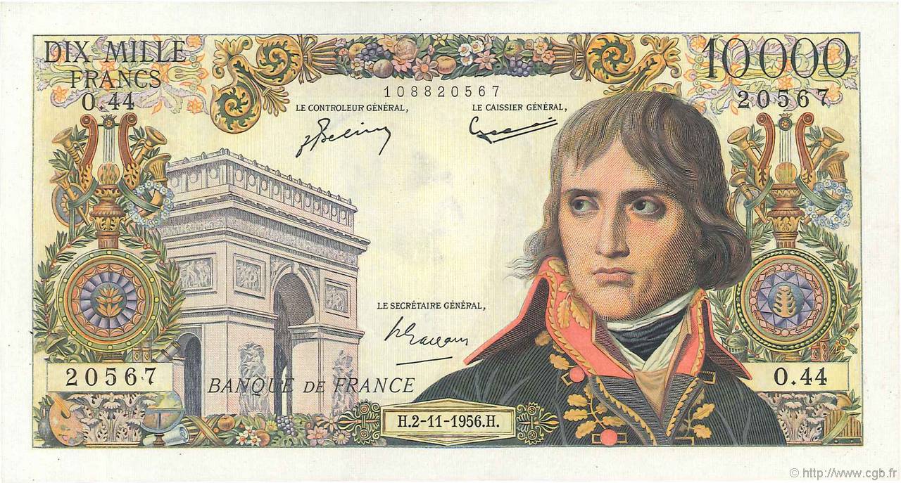10000 Francs BONAPARTE FRANCIA  1956 F.51.05 SPL