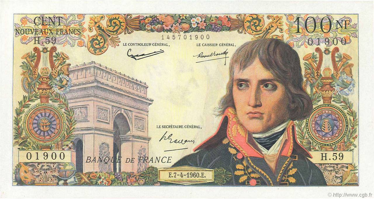 100 Nouveaux Francs BONAPARTE FRANKREICH  1960 F.59.06 fST+