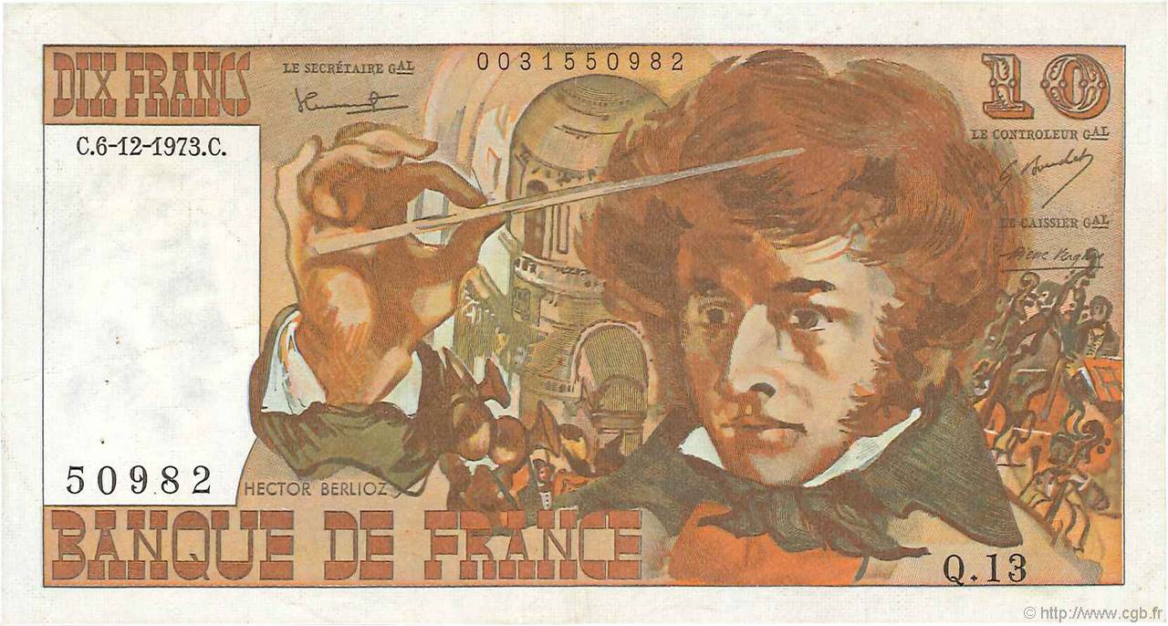 10 Francs BERLIOZ FRANCIA  1973 F.63.02 MBC+