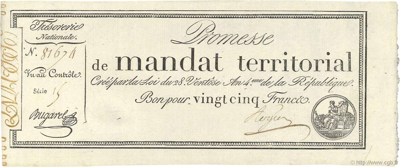 25 Francs avec série FRANCE  1796 Ass.59b UNC-