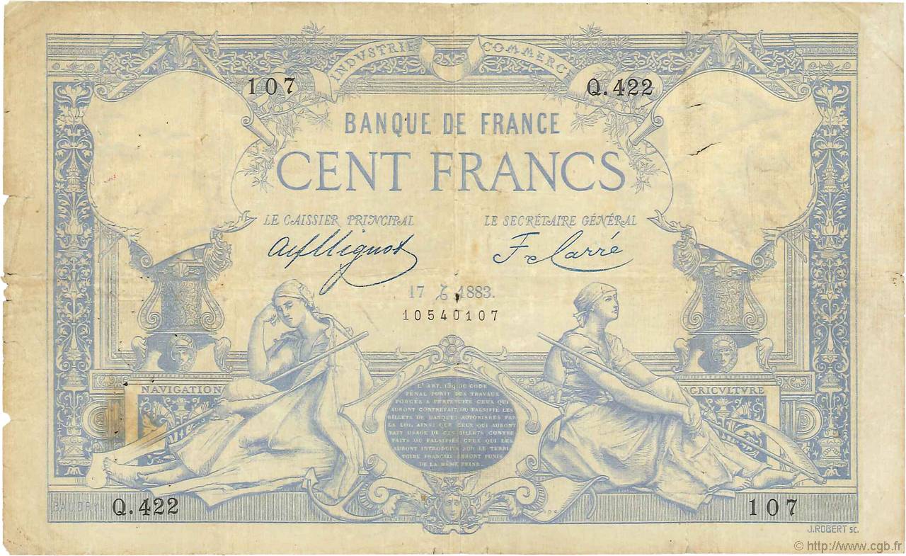 100 Francs type 1882 FRANKREICH  1883 F.A48.03 S