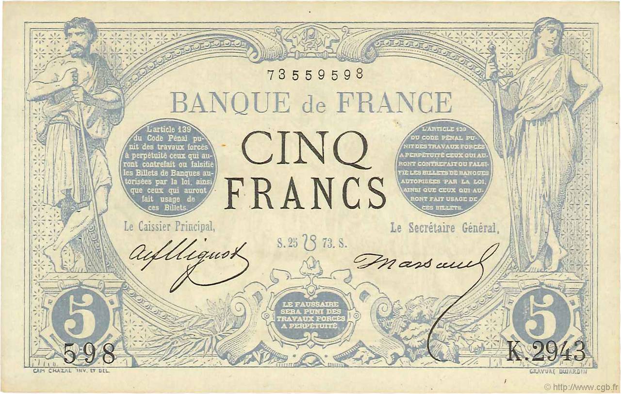 5 Francs NOIR FRANCIA  1873 F.01.20 EBC