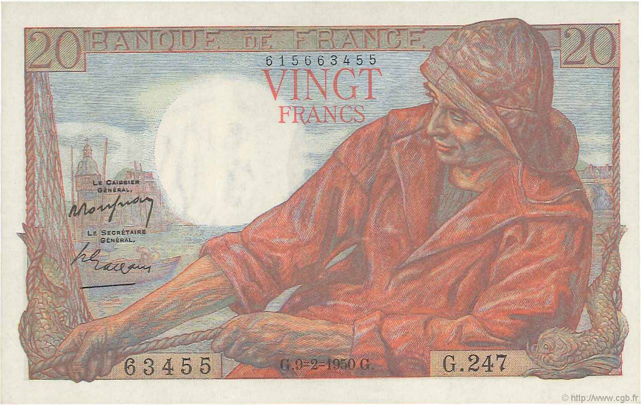 20 Francs PÊCHEUR FRANCIA  1950 F.13.17a SC+