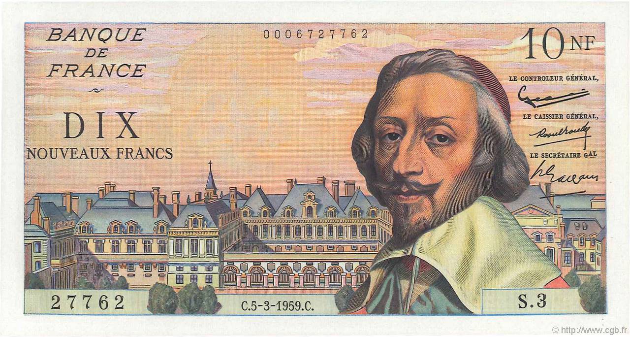 10 Nouveaux Francs RICHELIEU FRANCE  1959 F.57.01 UNC
