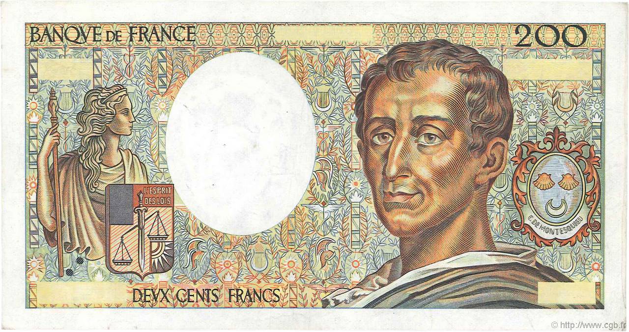 200 Francs MONTESQUIEU Fauté FRANKREICH  1981 F.70.01 VZ