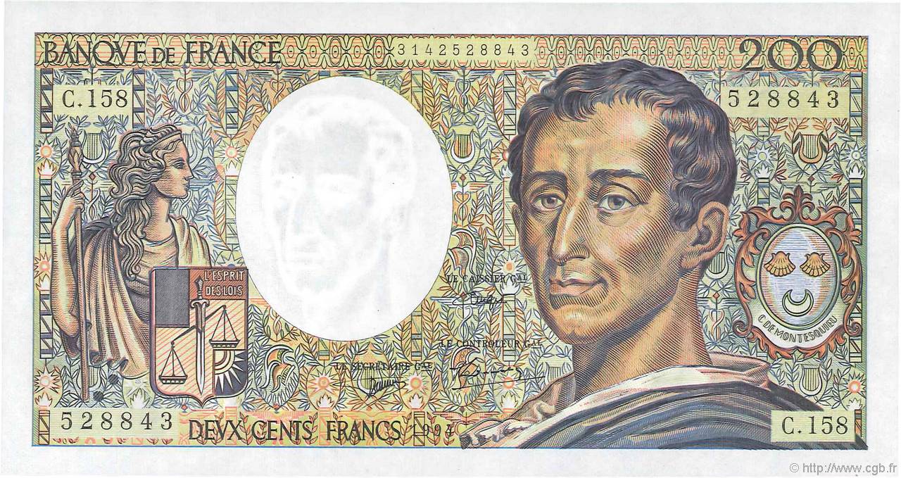 200 Francs MONTESQUIEU Modifié FRANKREICH  1994 F.70/2.01 fST+