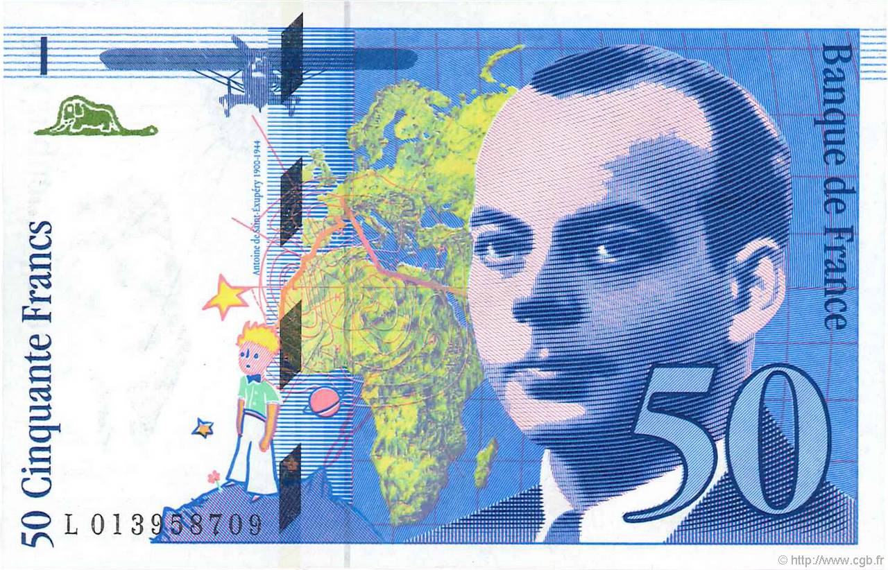 50 Francs SAINT-EXUPÉRY FRANCIA  1993 F.72.02 q.FDC