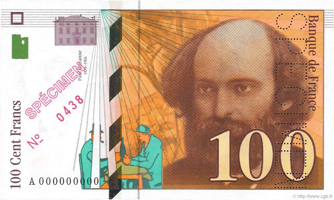 100 Francs CÉZANNE Spécimen FRANCE  1997 F.74.01Spn UNC-