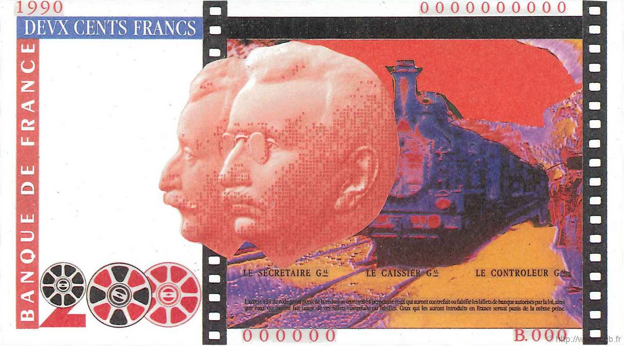 200 Francs FRÈRES LUMIÈRE Bezombes Non émis FRANCIA  1990 NE.1988.01a FDC