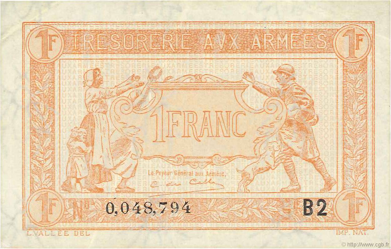 1 Franc TRÉSORERIE AUX ARMÉES 1919 FRANKREICH  1919 VF.04.15 VZ