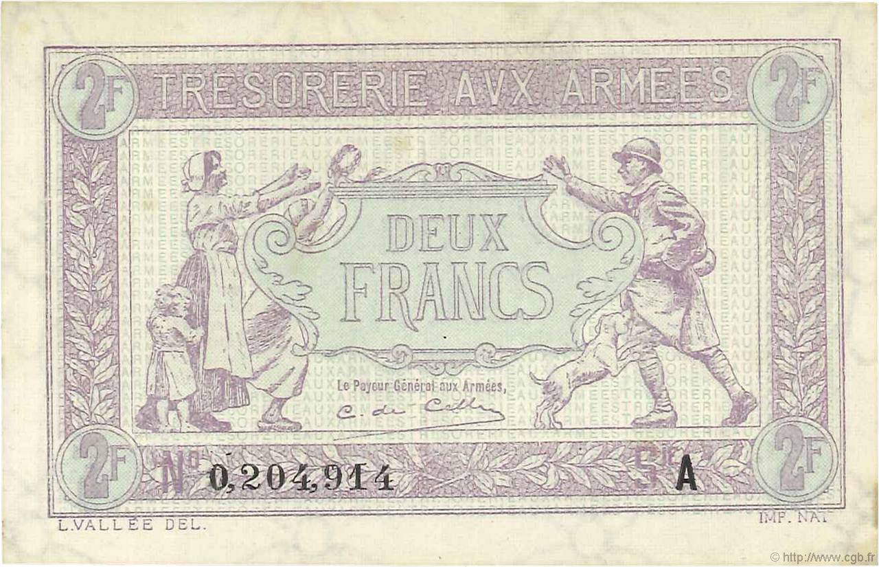 2 Francs TRÉSORERIE AUX ARMÉES FRANCIA  1919 VF.05.01 SC