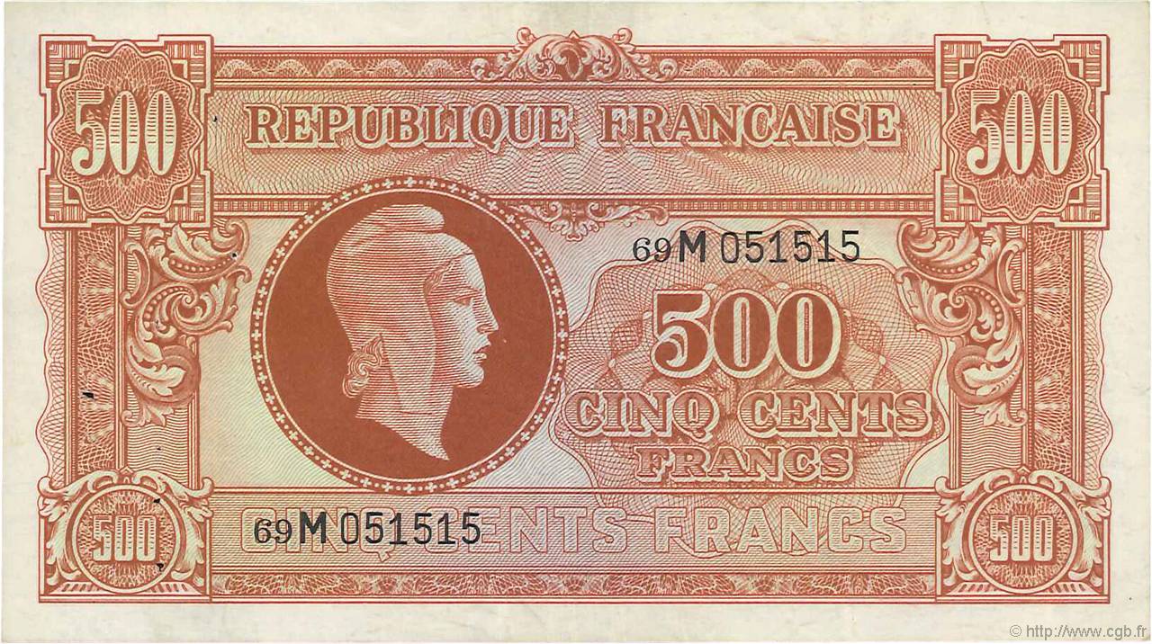 500 Francs MARIANNE fabrication anglaise FRANCE  1945 VF.11.02 VF