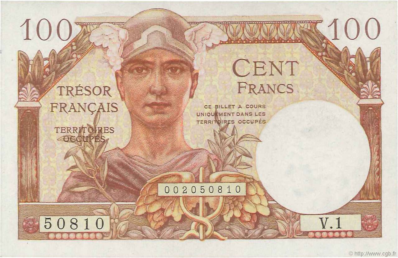 100 Francs TRÉSOR FRANÇAIS FRANKREICH  1947 VF.32.01 fST