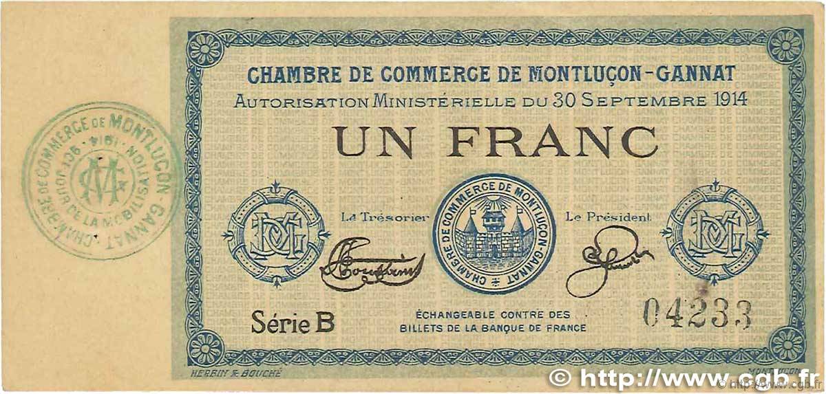 1 Franc FRANCE regionalism and various Montluçon, Gannat 1914 JP.084.05 XF+