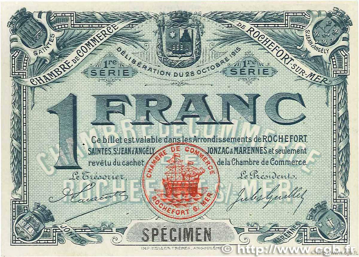 1 Franc Spécimen FRANCE regionalismo e varie Rochefort-Sur-Mer 1915 JP.107.05 SPL+