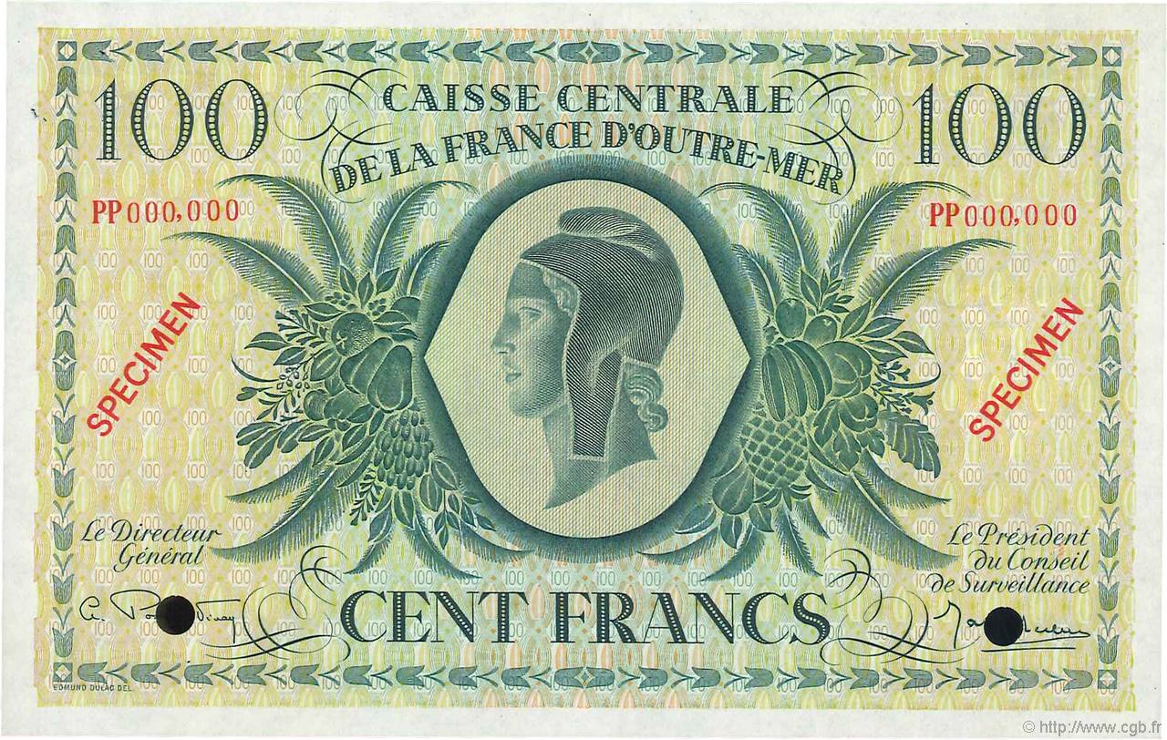 100 Francs Spécimen AFRIQUE ÉQUATORIALE FRANÇAISE  1946 P.18s q.AU