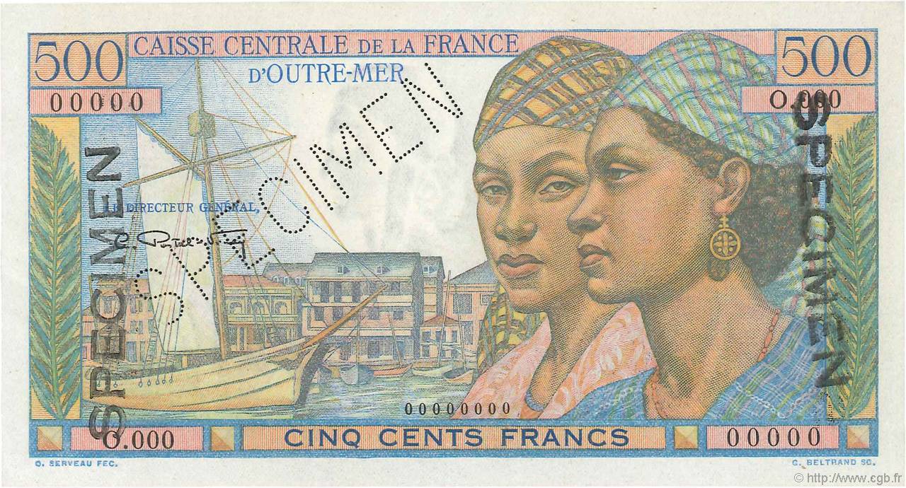 500 Francs Pointe à Pitre Spécimen AFRIQUE ÉQUATORIALE FRANÇAISE  1946 P.25s SC+