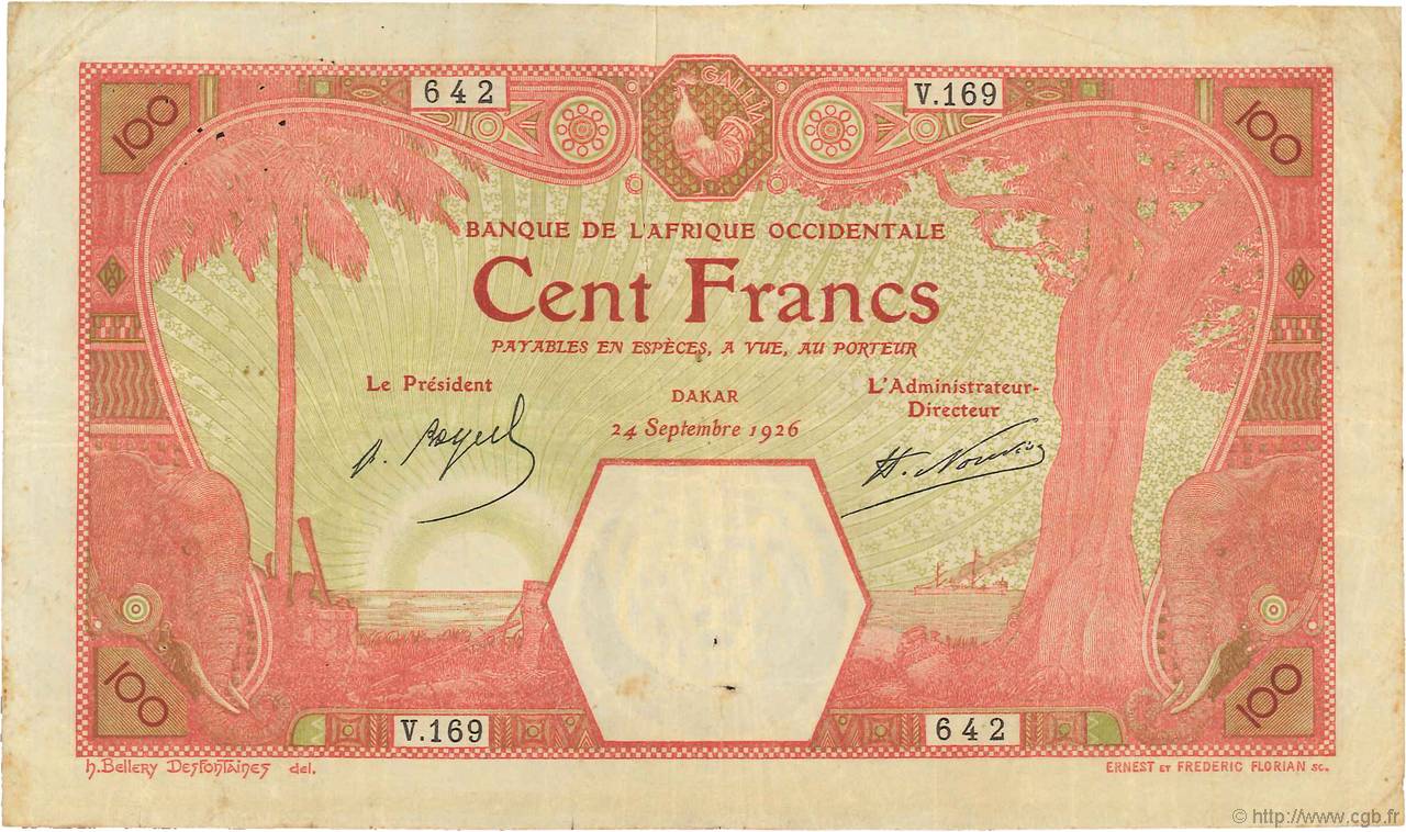 100 Francs DAKAR FRENCH WEST AFRICA Dakar 1926 P.11Bb q.BB