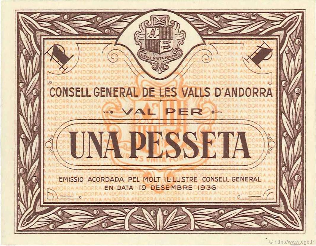 1 Pesseta ANDORRE  1936 P.06 NEUF