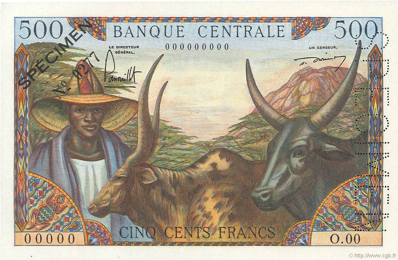 500 Francs Spécimen CAMERúN  1962 P.11s SC+