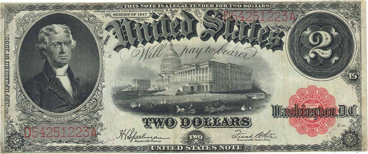 2 Dollars ÉTATS-UNIS D AMÉRIQUE  1917 P.188 pr.TTB