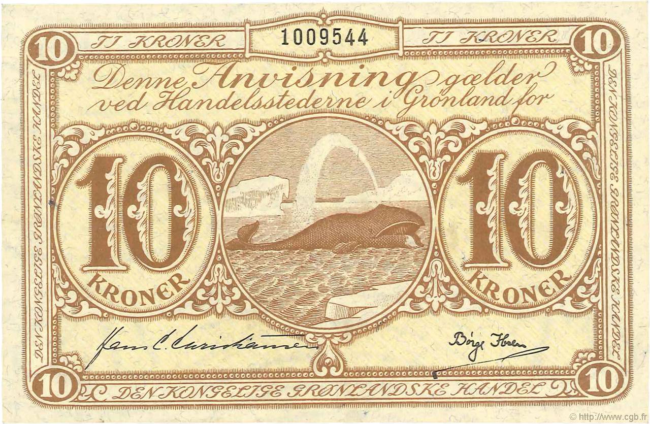 10 Kroner GRÖNLAND  1953 P.19b VZ+