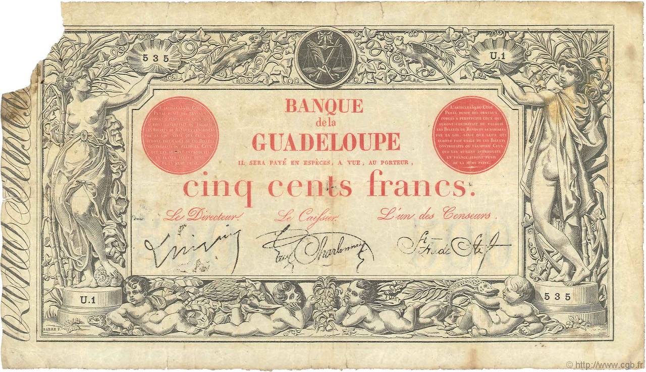 500 Francs GUADELOUPE  1923 P.10b BC