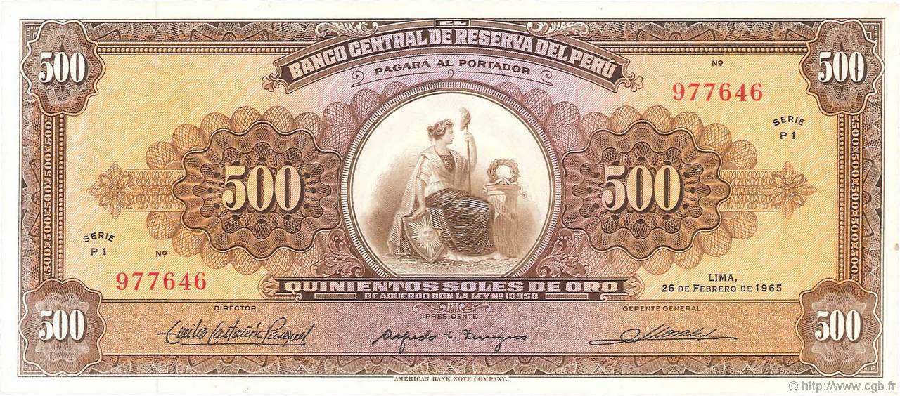 500 Soles de Oro PERú  1965 P.091 EBC+