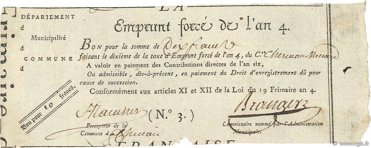 10 Francs FRANCE regionalismo e varie  1795  q.BB