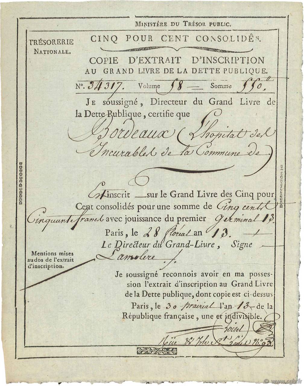 550 Francs FRANCE regionalismo e varie  1805  SPL